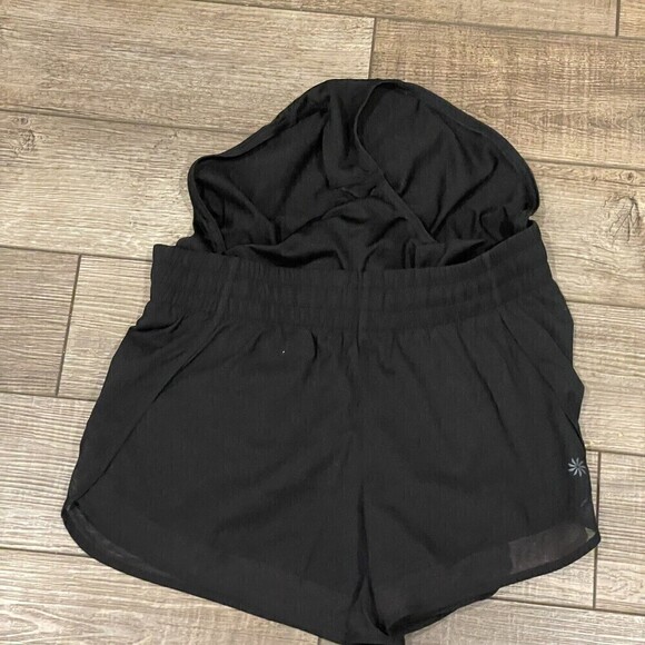 Athleta Mesh Racer Run Short 4" Womens XS Black Zip Pocket Elastic Waist Logo - Picture 8 of 8